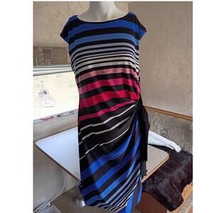 Vintage R & K Originals Striped Side Tie Dress Modern M Colorblock Career Retro